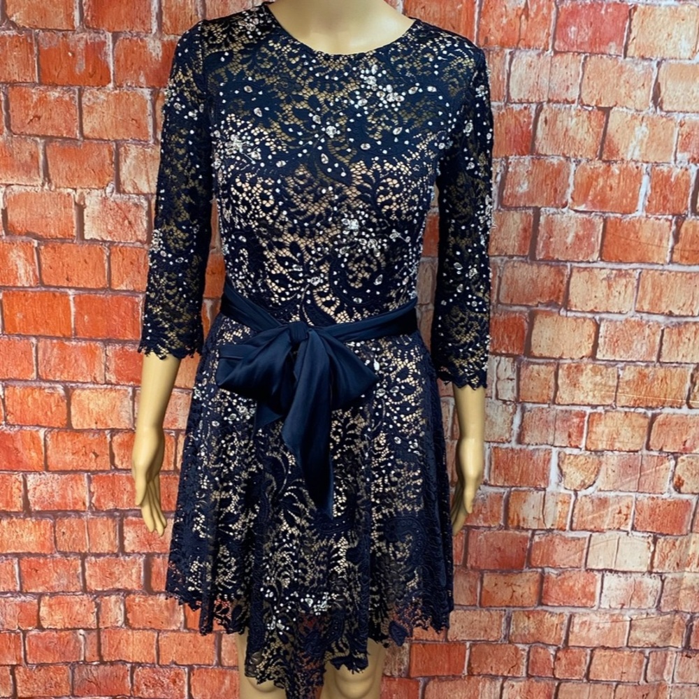 Jovani Navy Lace‎ Long Sleeve Dress